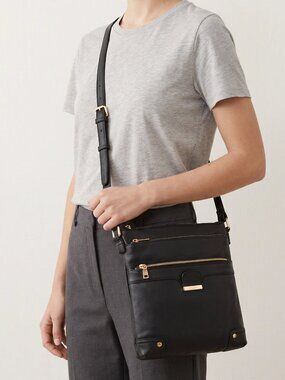 Isabelle Black Crossbody messenger Shoulder Bag with Gold Hardware